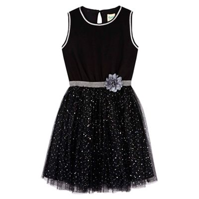 Yumi Girl Black Flower Sequin Party Dress